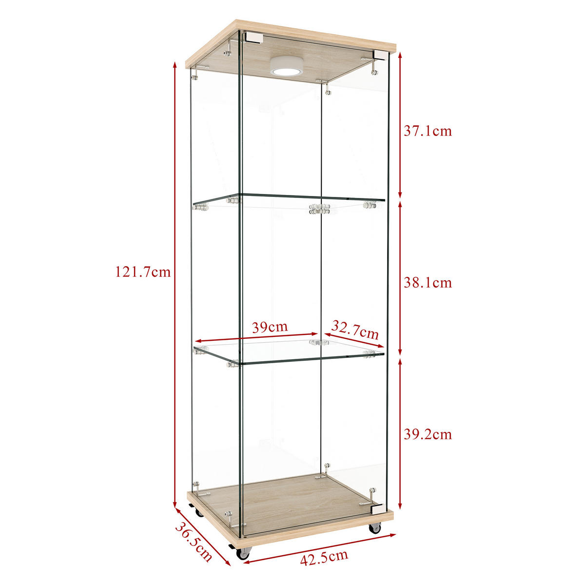 VITRINE in Naturfarben Glasvitrine mit LED-Beleuchtung für Wohn- und Schlafzimmer, B42.5/T36.5/H120cm - Naturfarben, Glas/Holzwerkstoff (42.5/120/36.5cm) - STILVORA