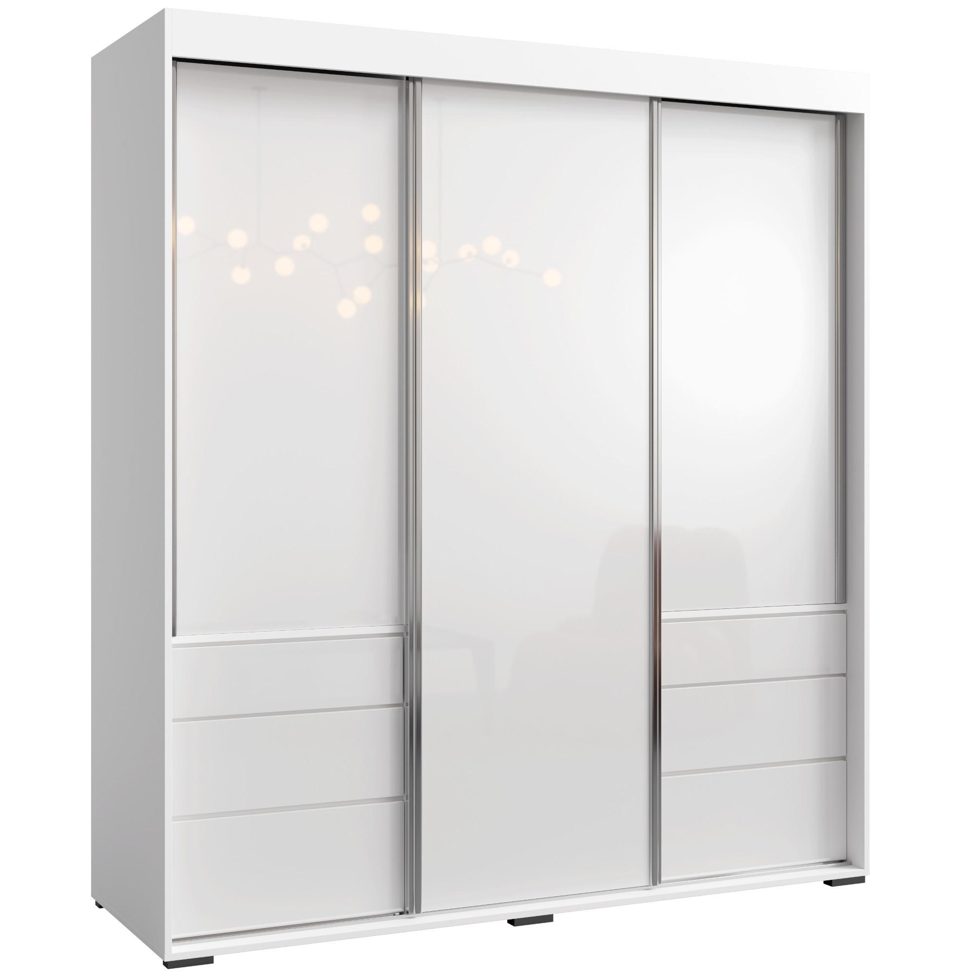 SCHIEBETÜRENSCHRANK mit Schubladen Torino 3D 180 Weiß (Lacobel) - Silberfarben/Weiß, Holzwerkstoff/Metall (180/204/65cm) - mzm24