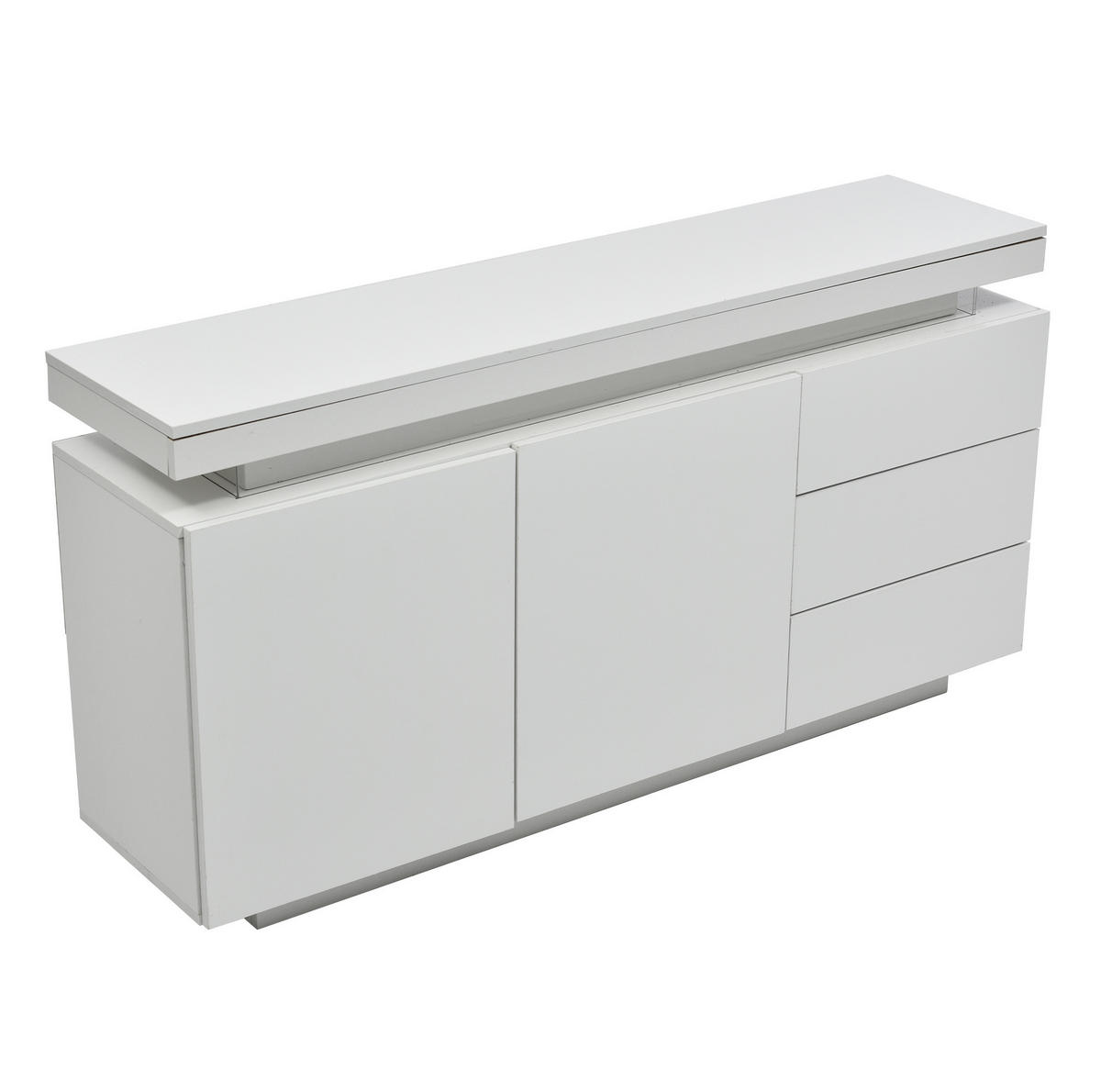 KOMODA z dřevotřísky 140x35x72,5 cm bílá s LED osvětlením, 2 dvířky, 3 zásuvkami a vysokým leskem - bílá, kompozitní dřevo (140/72/38cm) - Modfu