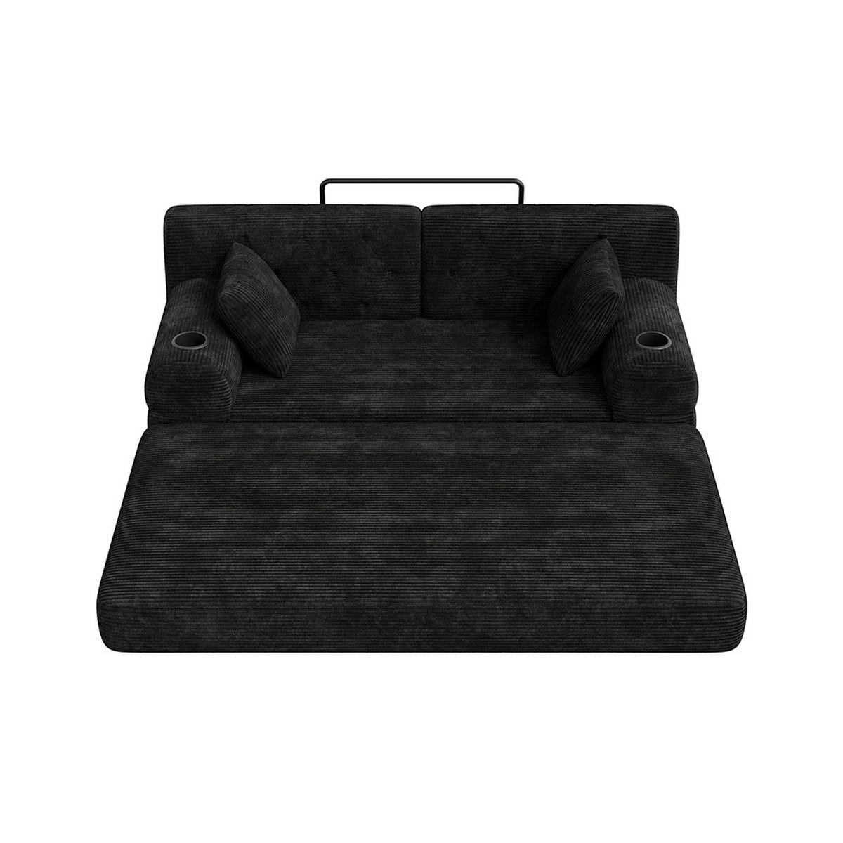 2-SITZER-SOFA – Cord, Metallrahmen, Becherhalter, kompakt, Schwarz - Schwarz, Textil (80/81/168cm) - KOMHTOM