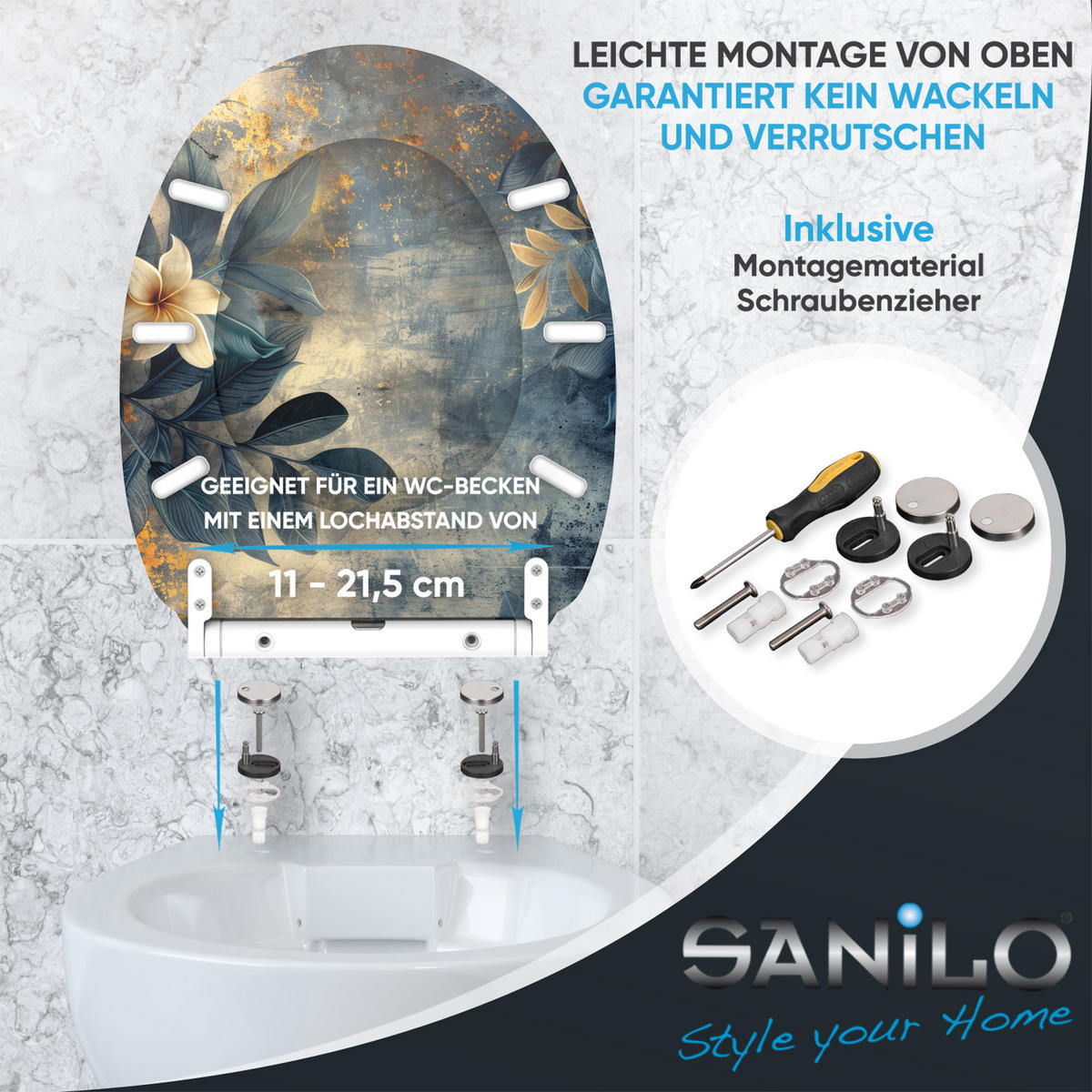 WC-SITZ mit Absenkautomatik & Top Fix Lilybud - Gelb, Holzwerkstoff (37.7/5.5/48cm) - Sanilo