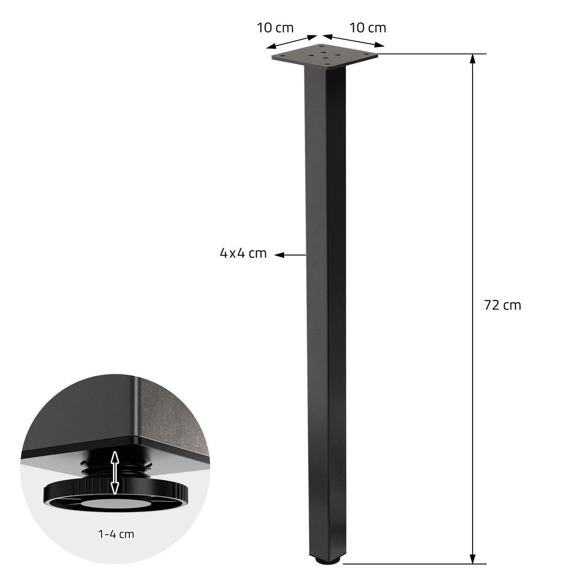 TISCHBEINE 4er Set I-Design H:72 cm Dunkelgrau 4x4 cm - Dunkelgrau, Metall (4/72/4cm) - ML-DESIGN