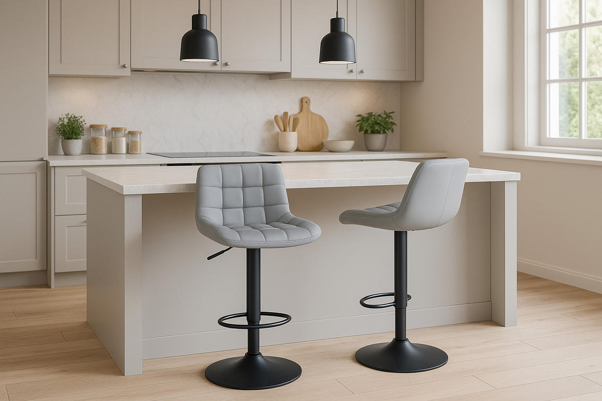 BARHOCKER 2er Set Tower Kunstleder grau - Schwarz/Grau, Kunststoff/Metall (48/105/54cm) - TPFLiving