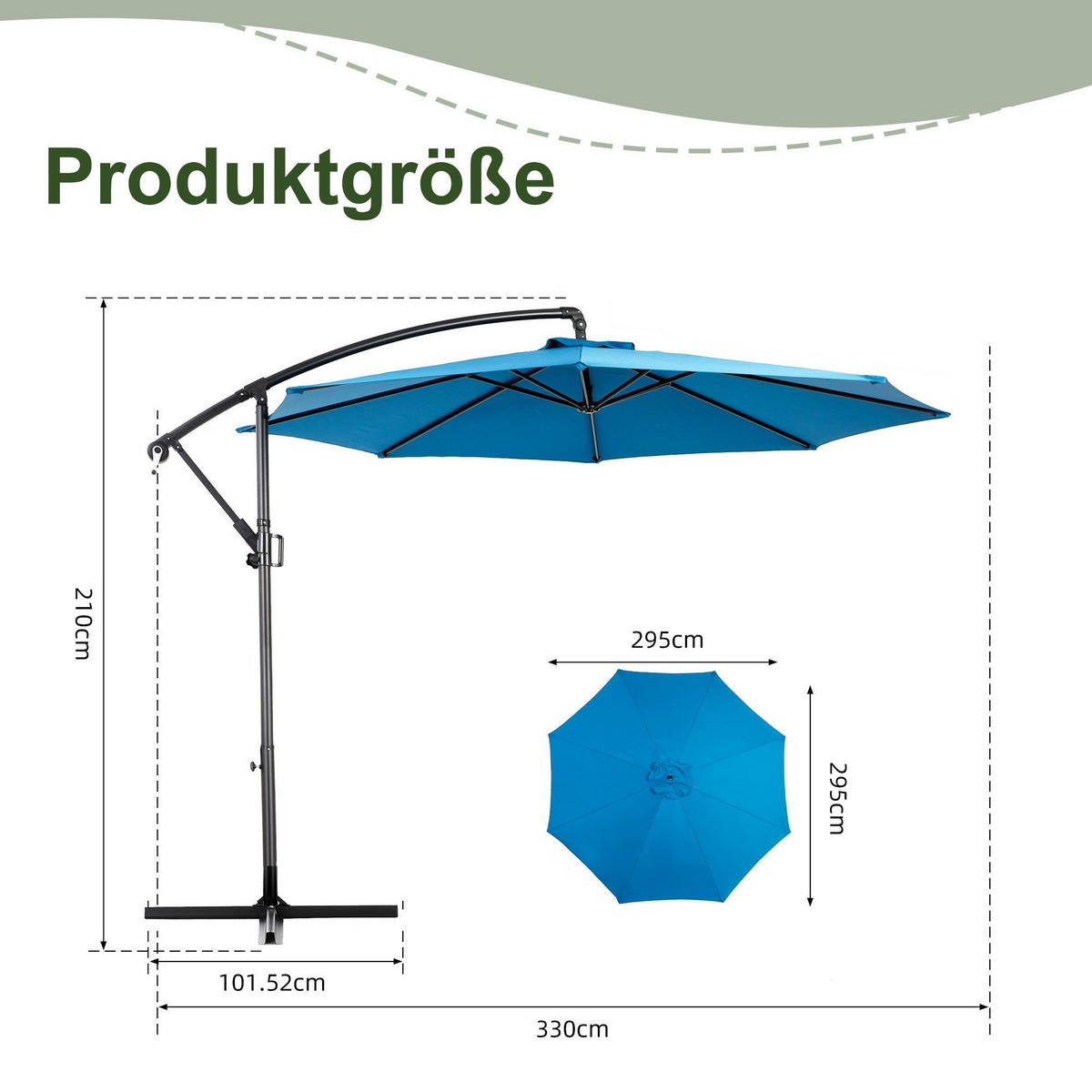 SONNENSCHIRM 295x295cm,Ampelschirm,Gartenschirm,Aluminium,Sonnenschutz,Blau - Blau, Metall (295/295cm) - LVHOM