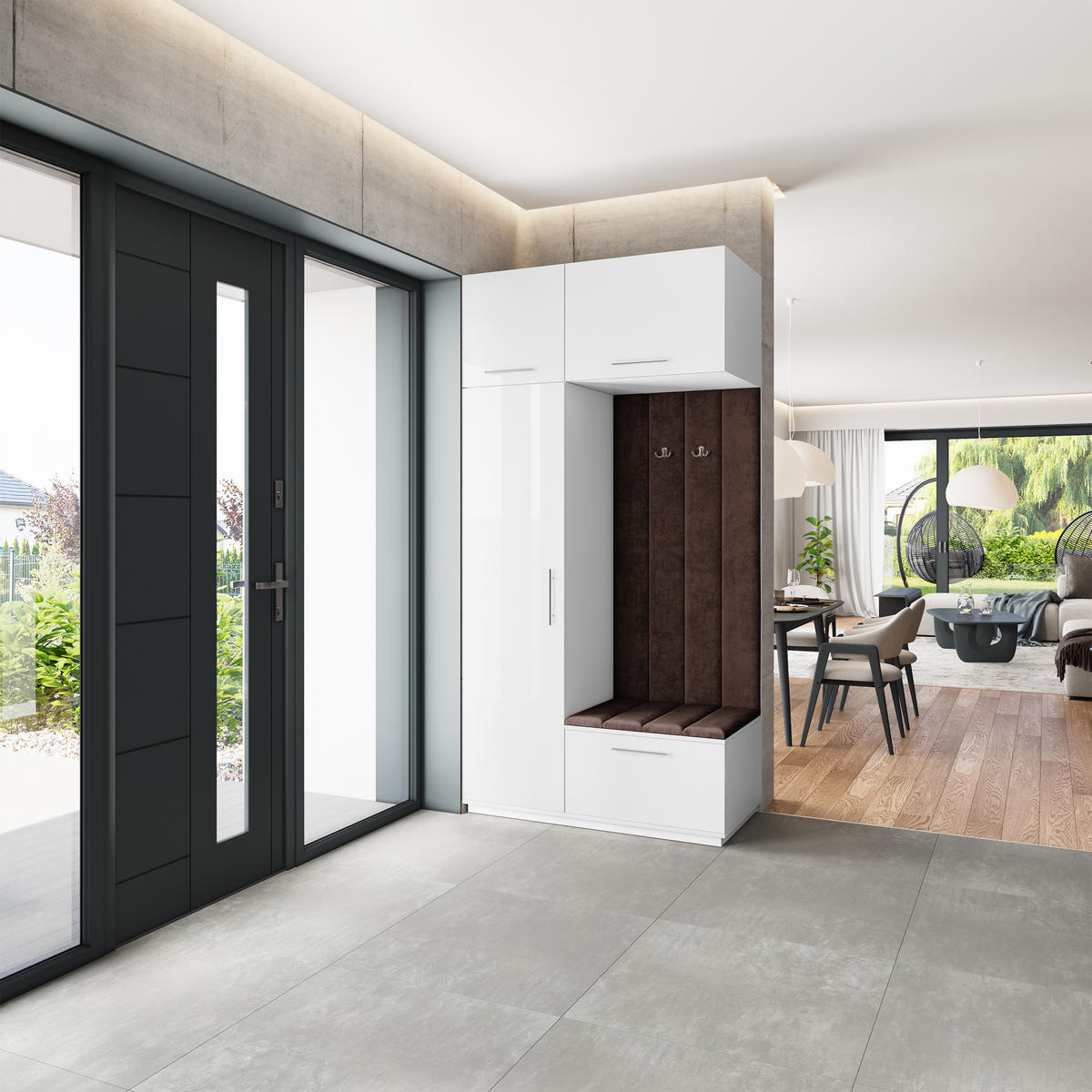 GARDEROBENSCHRANK REMA 120/240/60 cm Modern Garderobe-Set Weiß - Weiß/Braun, Holzwerkstoff (120/240/60cm) - MASSENO