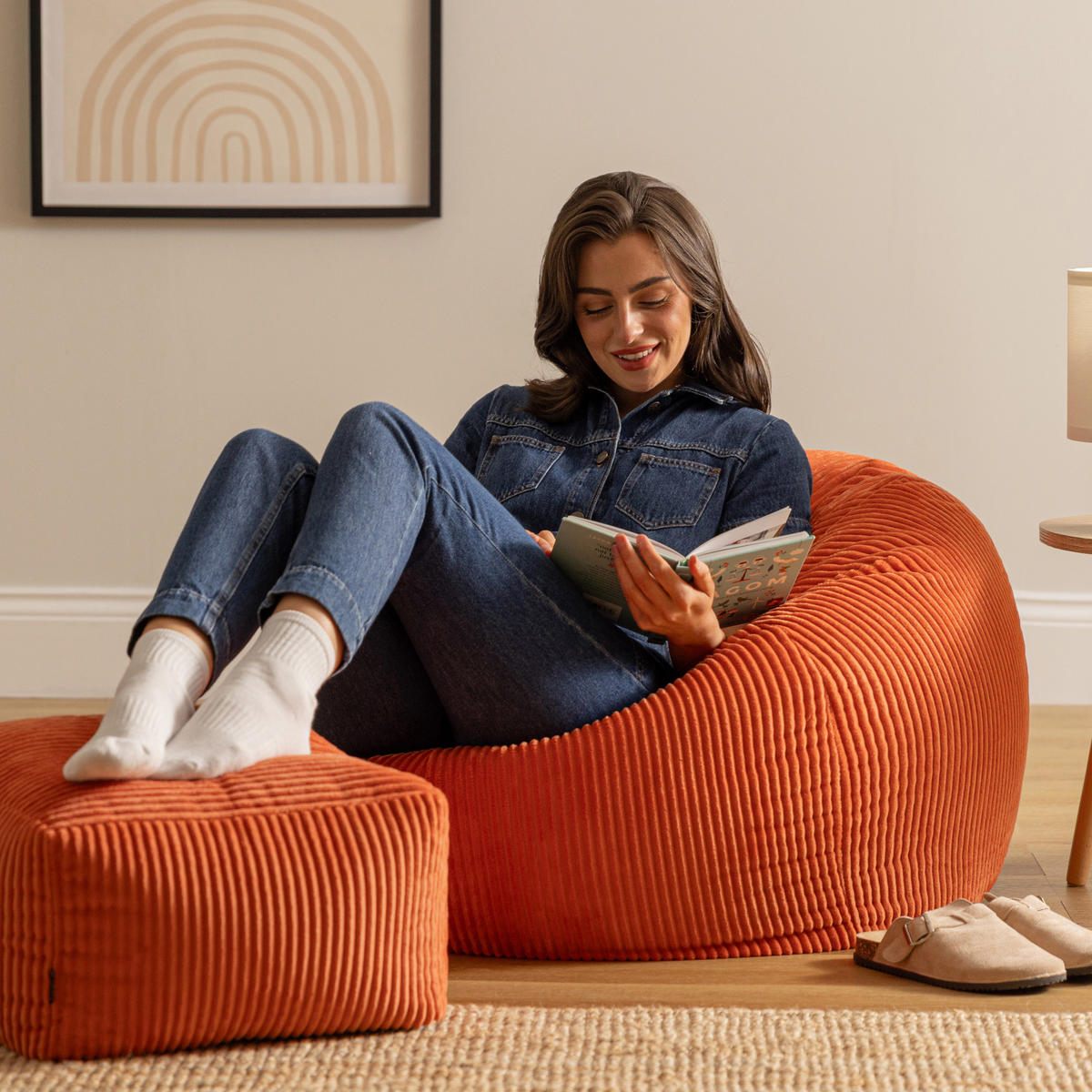 SITZSACK Klassisch + Hocker, Cord - Terracotta, Kunststoff/Textil (85/50/85cm) - icon