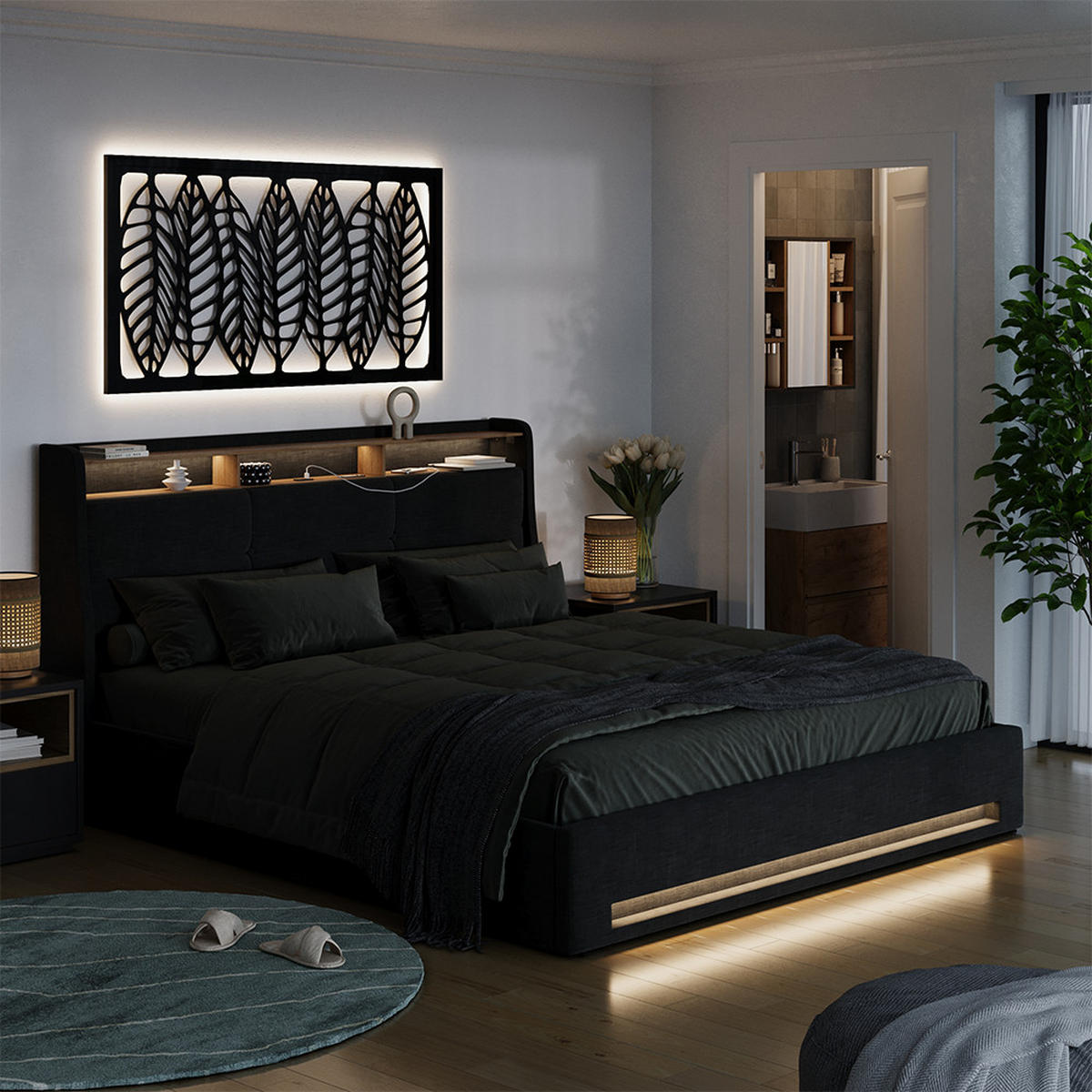 ČALOUNĚNÁ POSTEL Christin Antracit/dub - antracitová, kompozitní dřevo - VitaliSpa