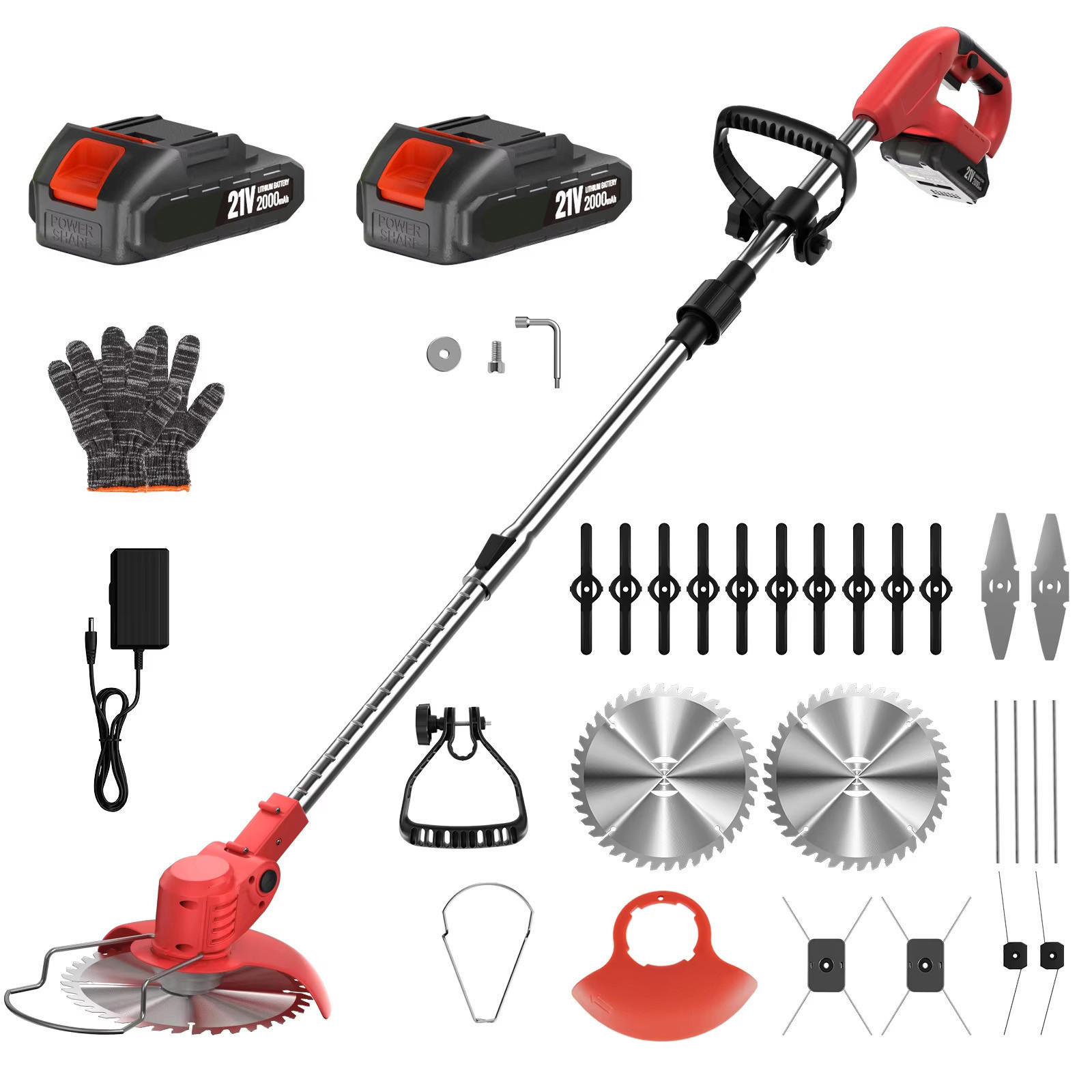 RASENTRIMMER 21V elektrisch, rot - Rot, Metall (15/135cm) - CLTYQ