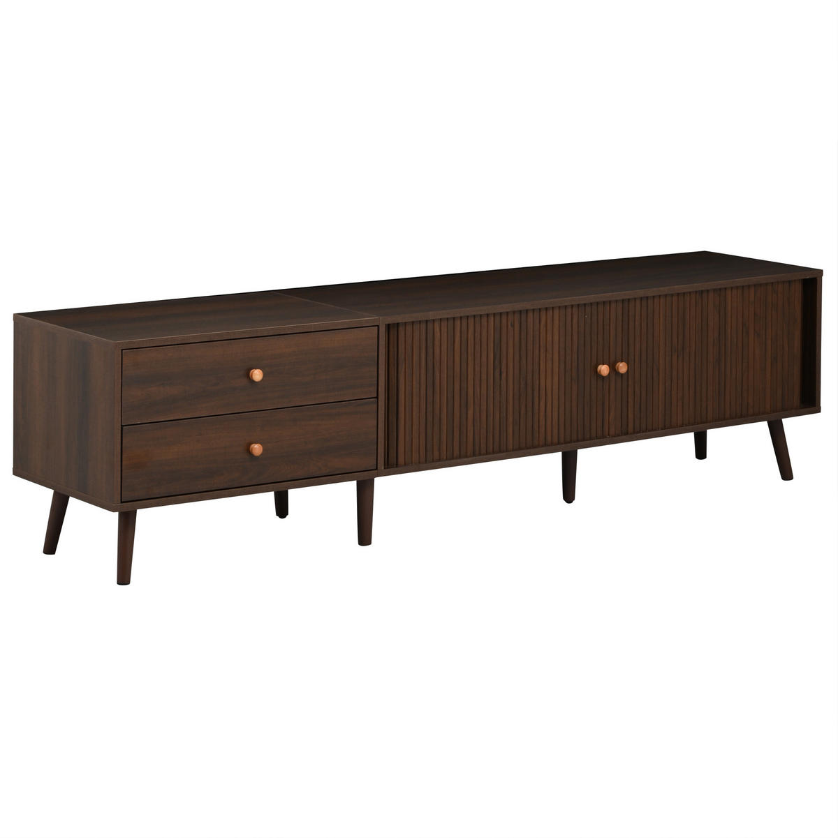 TV-ELEMENT mit 2 Schubladen 180 x 40 x 46,5 cm MDF Walnut 2 Rollltüren - Braun, Holzwerkstoff (40/46.5/180cm) - Beauniv