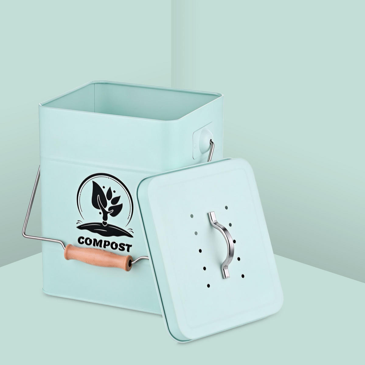 KOMPOSTEIMER - Türkis, Holz/Textil (20.5/25/17.5cm) - Relaxdays