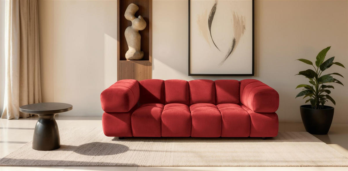 SOFA 3-sitzer Blanche In Bluvel - Rot, Holzwerkstoff/Textil (240/70/96cm) - Fun Möbel