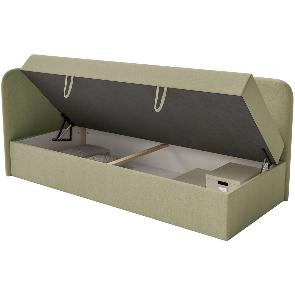 JUGENDBETT Calmmo Olivgrün mit Chenille-Bezug, Kopfteil links - Olivgrün, Textil (90/200cm) - Selsey