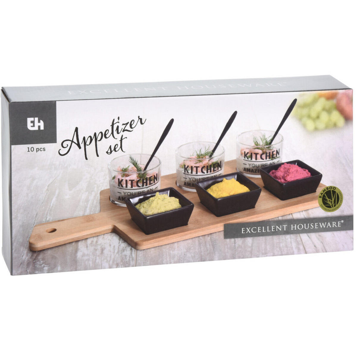 SNACK-SERVIERSET mit Bambusbrett Beige 39/6,5/19 cm - Beige, Naturmaterialien (6.5/19/39cm) - Excellent Houseware
