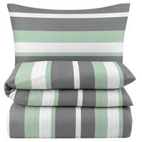 BIBER-BETTWÄSCHE 135x200 - Warmer Flanell Winter Bettbezug aus Baumwolle - Streifen Grün Grau - Grau, Textil (135/200cm) - Carpe Sonno