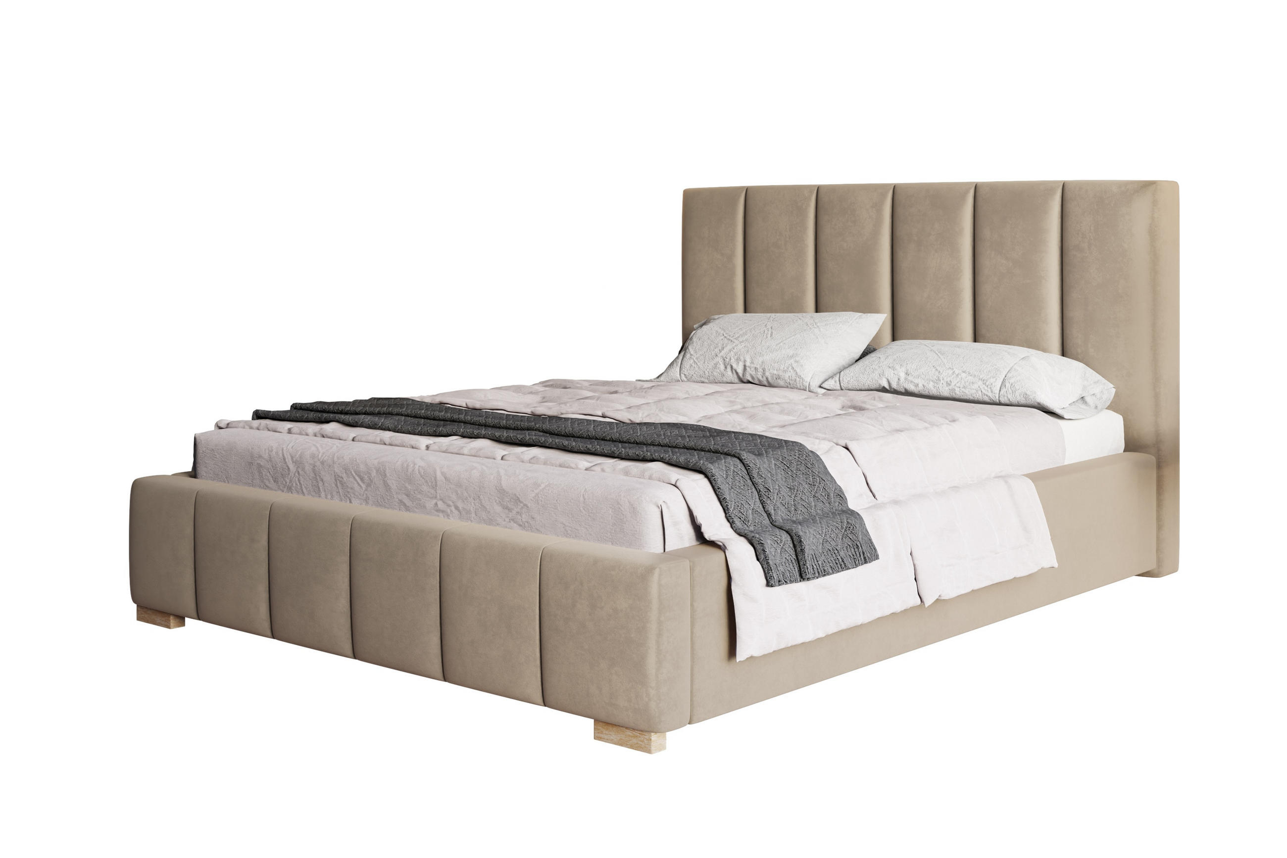 POLSTERBETT Tokio, 160x200 cm, mit Bettkasten und Lattenrost aus Holz, Velourstoff, Farbe: Beige - Beige, Holz/Kunststoff (160/200cm) - Alpi-Möbel