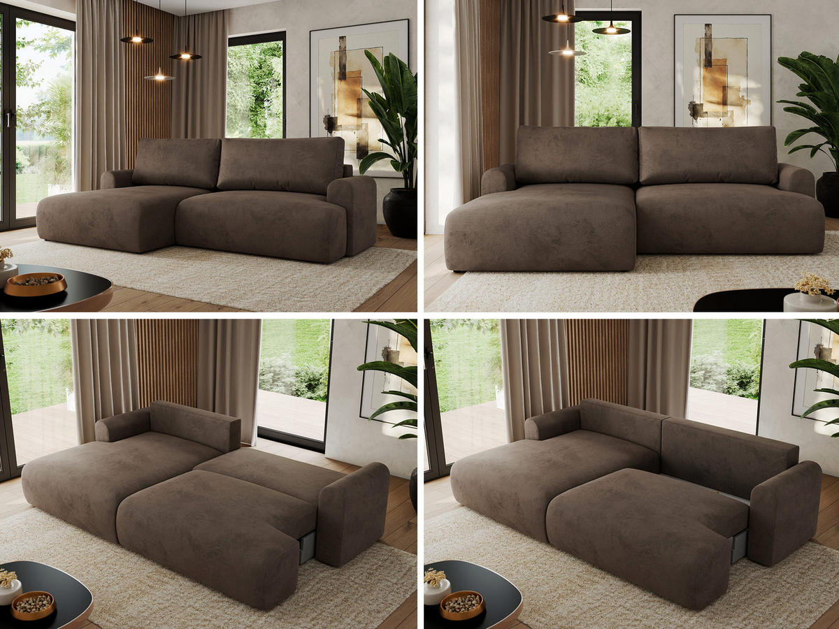 ECKSCHLAFSOFA TONO L Braun Velvet - links - Schwarz/Braun, Kunststoff/Textil (260/150cm) - MKS