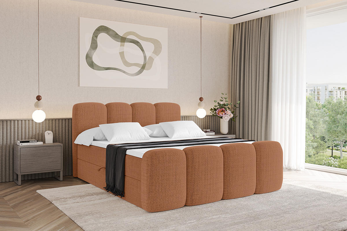 BOXBETT mit Matratze H4 und Lattenrost - NINA-Z - 120x200 cm - Apricot - Orange, Holzwerkstoff (120/200cm)