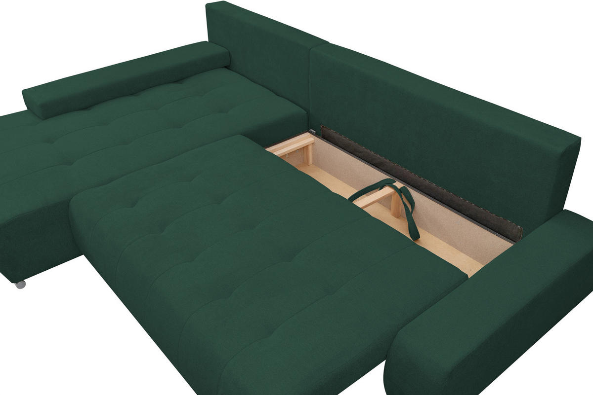 ECKSOFA Bloom mit Bettkasten und Schlaffunktion L-Form - Grün, Textil (267/185cm)