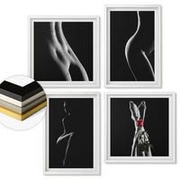 WANDBILDER 4er-Set - 50x50 cm & 40x60 cm Weißer Rahmen - Schwarze und weiße weibliche Formen - Weiß, Kunststoff (50/50cm) - ArtPrintCave