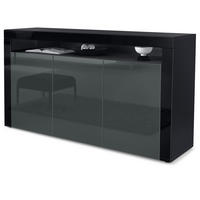 SIDEBOARD Valencia Grau Hochglanz / Schwarz Hochglanz - Grau, Holzwerkstoff (155/92/40cm) - Vladon