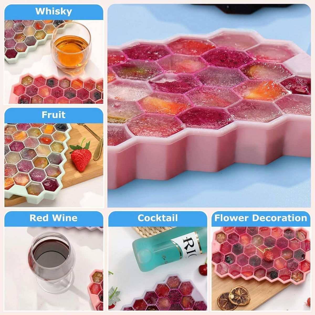 EISWÜRFELFORM 4er Set mit Deckel Silikon - Multicolor, Kunststoff (4.5/15.5/12.5cm)