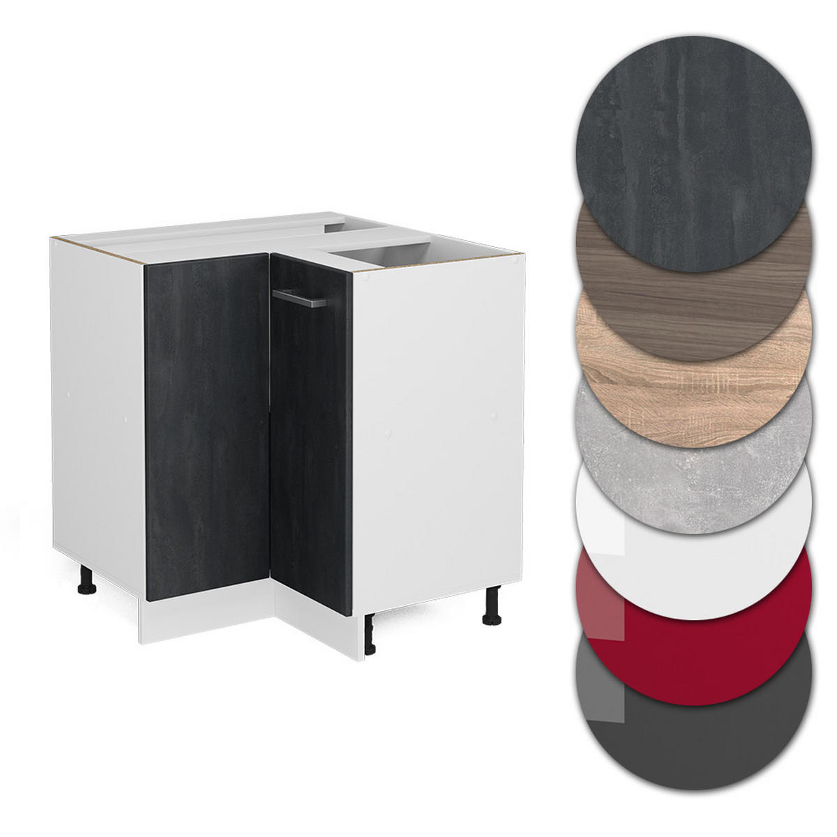 ECKUNTERSCHRANK R-Line Schwarz Beton 75.6 cm AP Anthrazit - Schwarz/Weiß, Holzwerkstoff (75.6/81.6/60cm) - Vicco