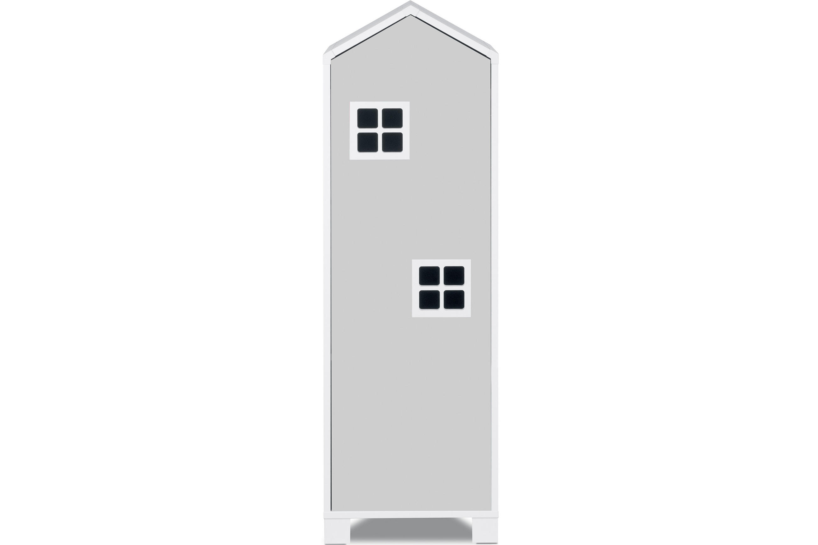 KINDERKLEIDERSCHRANK MIRUM mit 3 Einlegeböden und Türen, Weiß/Grau - Weiß/Grau, Holz (40/145/45cm) - KONSIMO®