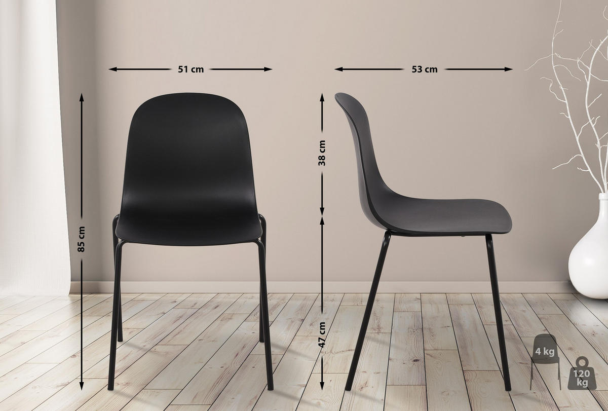 STAPELSTUHL Kunststoff schwarz - Schwarz, Kunststoff/Metall (51/85/53cm) - CLP