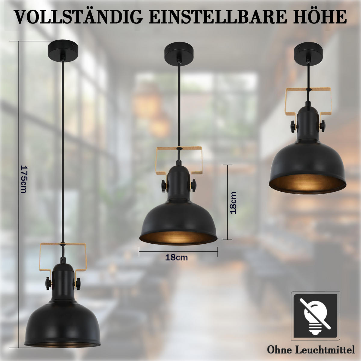 HÄNGELEUCHTE Thilo 1-flammig 18/18/175 cm - Schwarz, Metall (18/18/175cm) - Nettlife