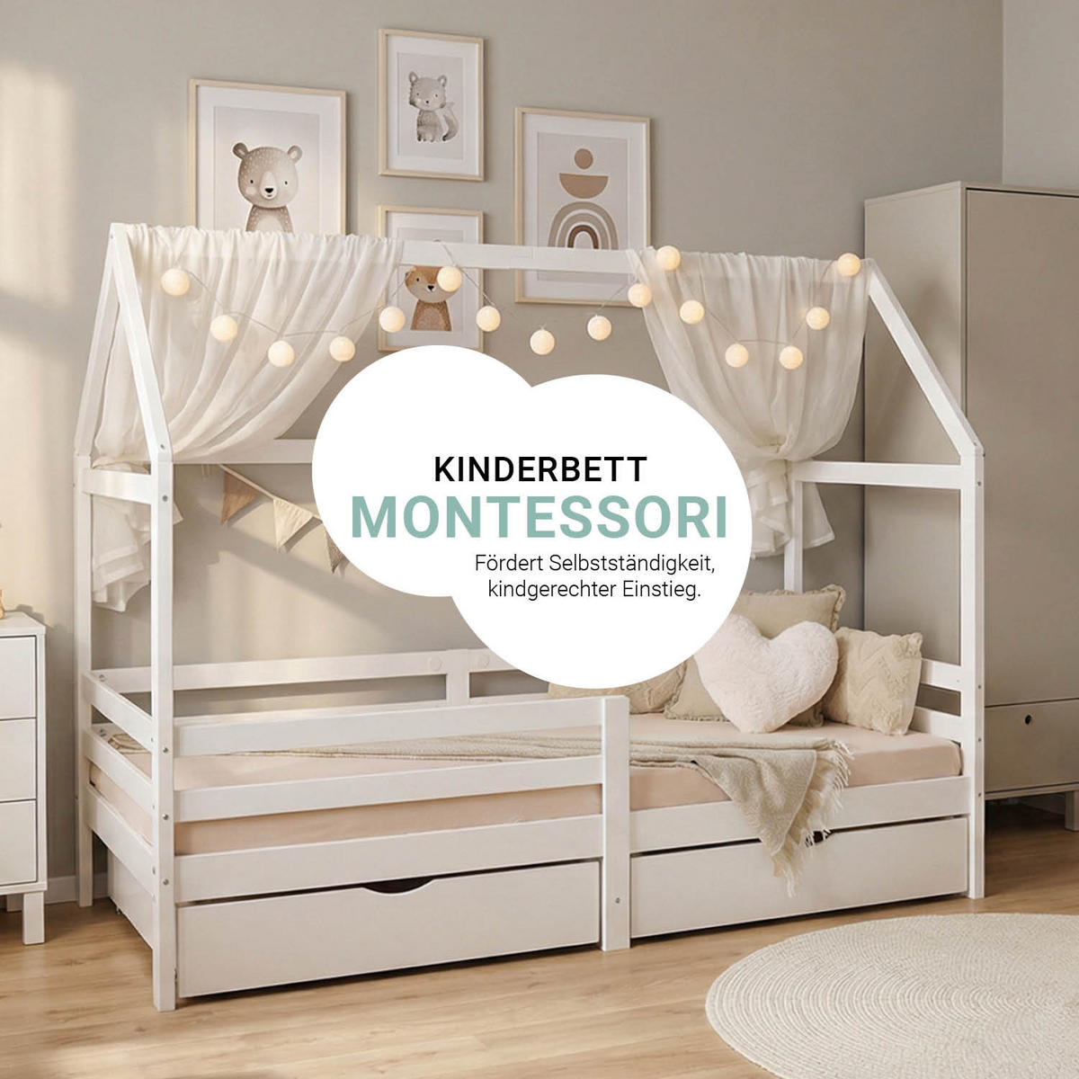HAUSBETT 90/200 mit Rausfallschutz Weiß - Weiß, Holz (207/158/96cm) - Homestyle4u