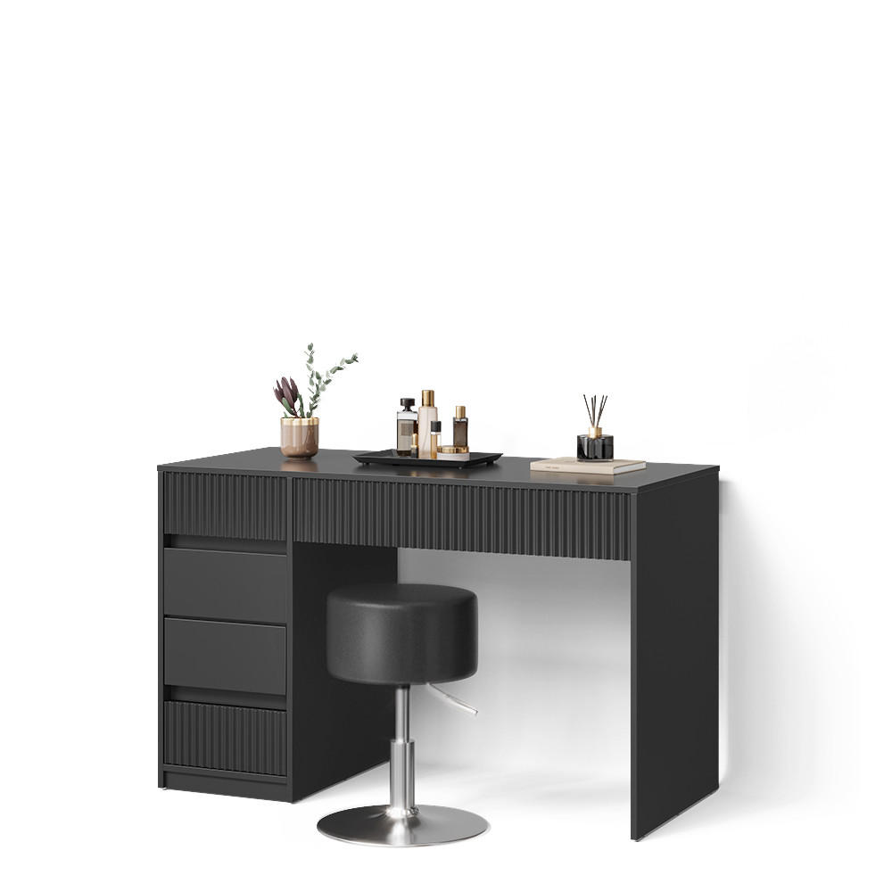 SCHMINKTISCH Allia Schwarz 120 cm mit Hocker - Schwarz, Holzwerkstoff (120/76/55cm) - Livinity®