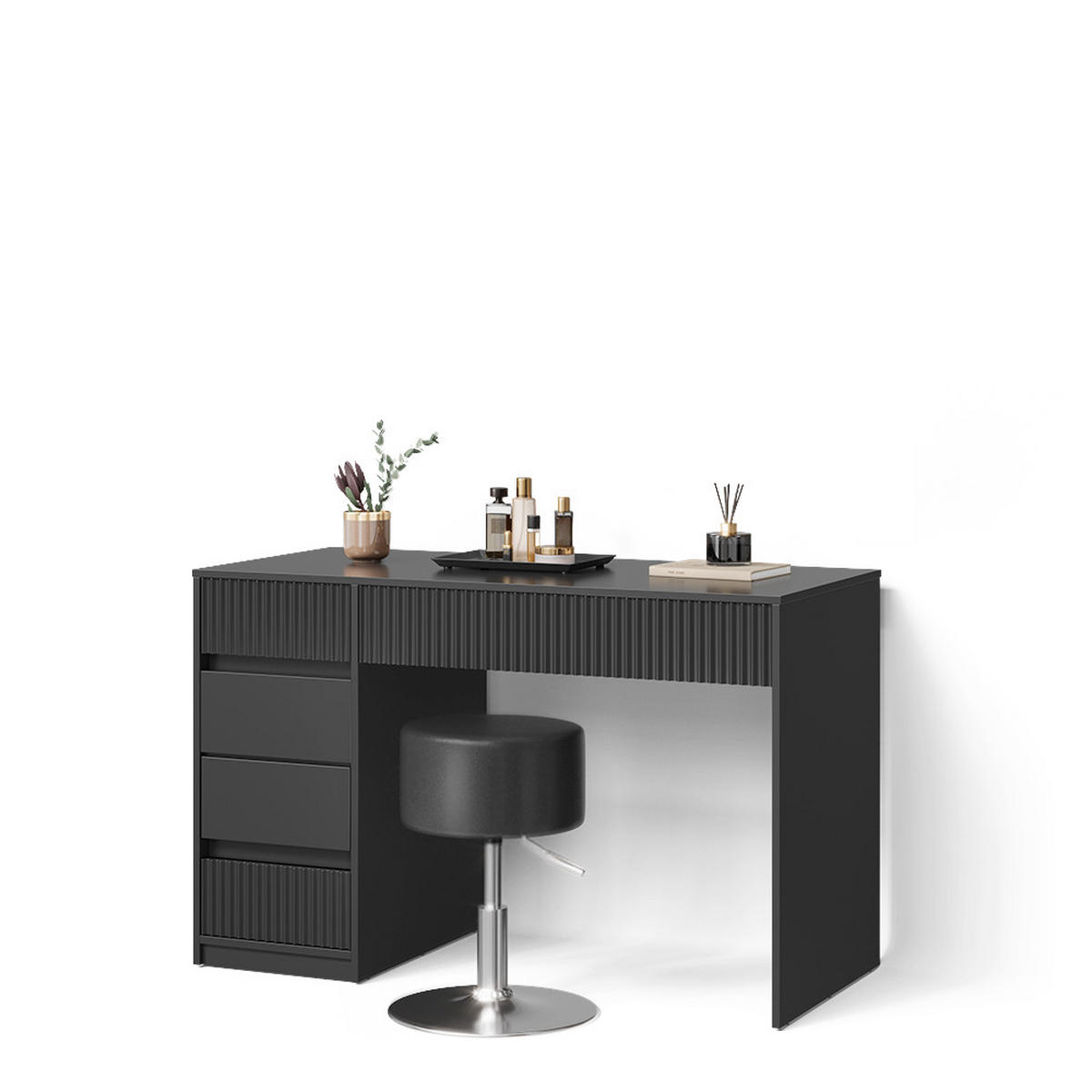 SCHMINKTISCH Allia Schwarz 120 cm mit Hocker - Schwarz, Holzwerkstoff (120/76/55cm) - Livinity®