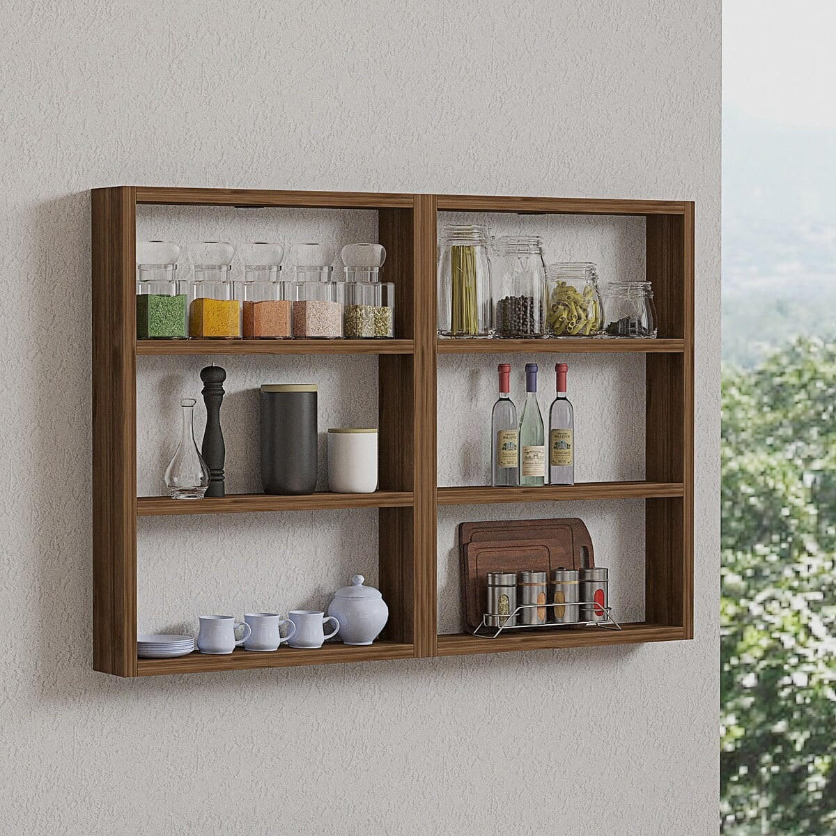 WANDREGAL mit 6 ablagen - joy 84,6/9/60 cm - Naturfarben, Holzwerkstoff (9/60/84.6cm) - Calicosy