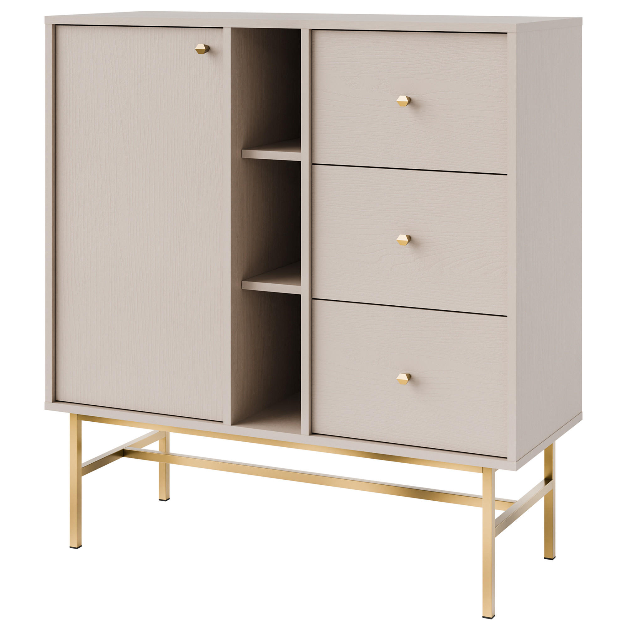 KOMMODE FLOREN, Creme/Gold - Creme, Holzwerkstoff/Metall (100.2/107.5/40.8cm) - KONSIMO®