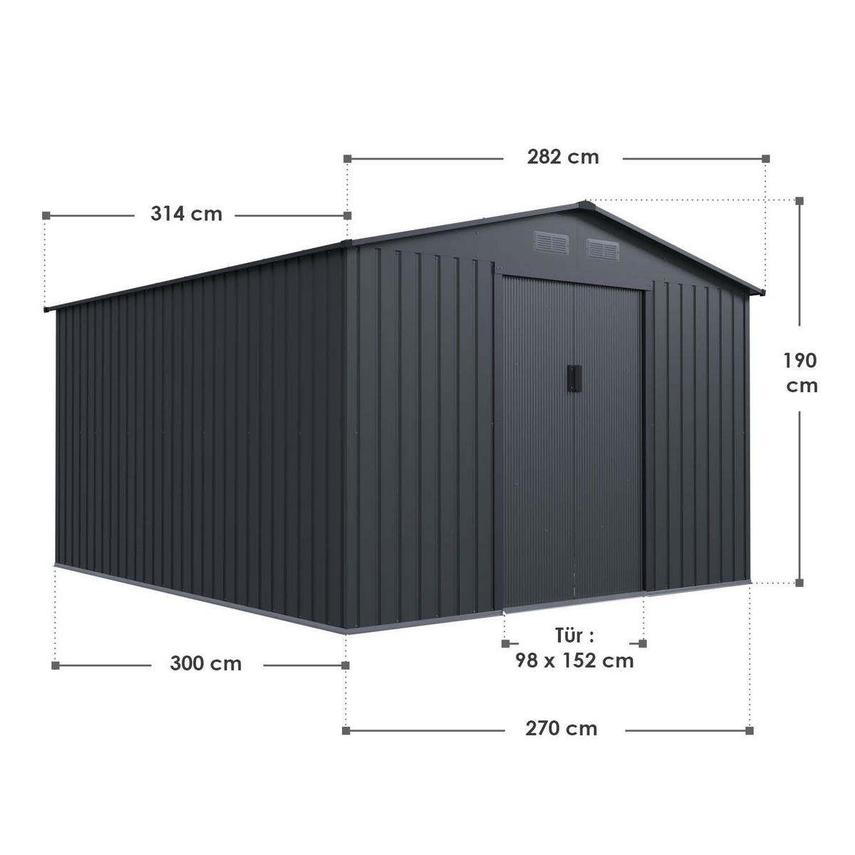 GERÄTESCHUPPEN XXL dunkelgrau - Dunkelgrau, Metall (314/190/282cm) - Juskys