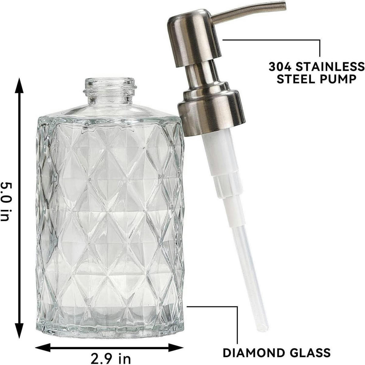 SEIFENSPENDER Glas Transparent mit Edelstahlpumpe 340 ml - Transparent, Glas (7.4/12.7/12.7cm)
