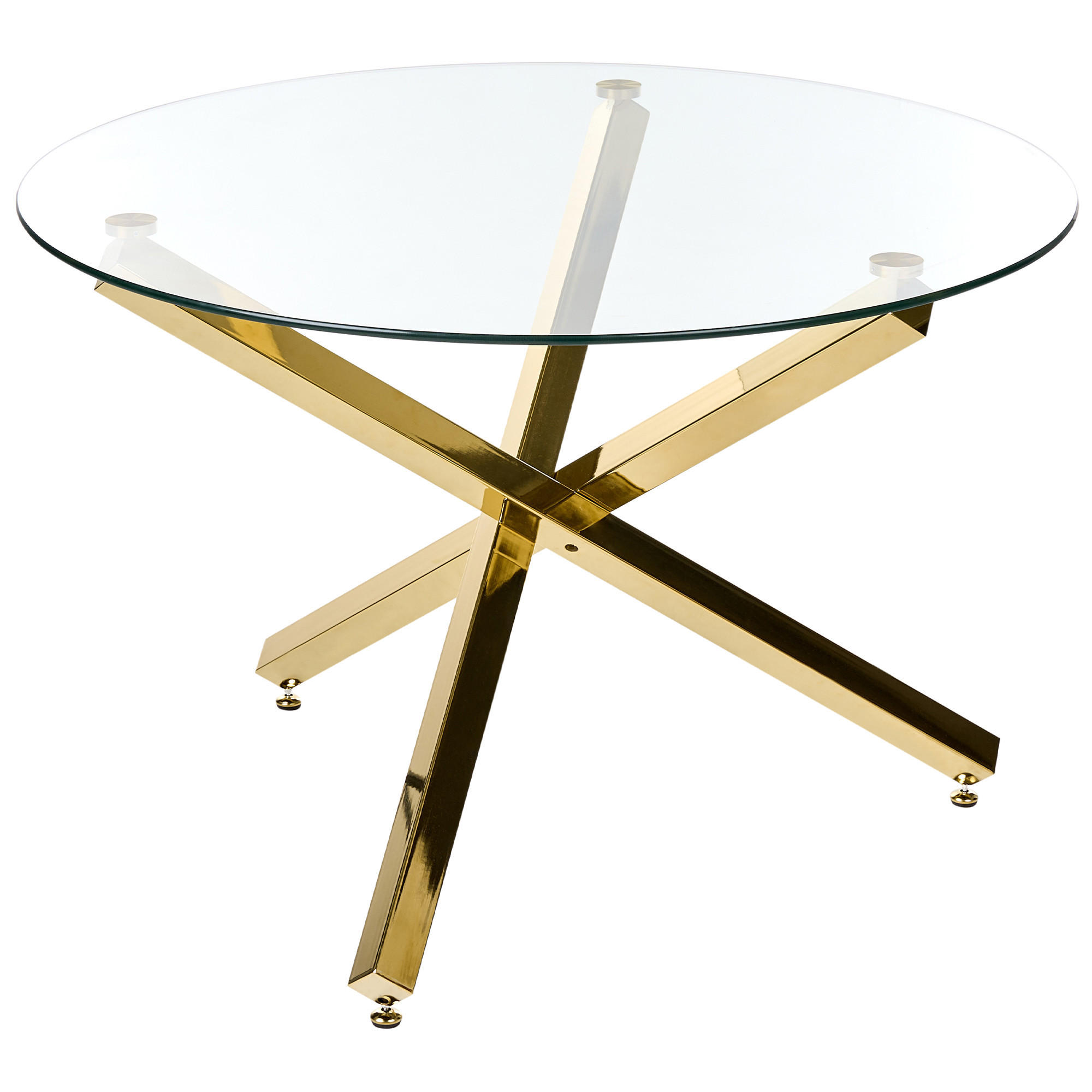ESSTISCH Gold 110 cm 110 cm Sicherheitsglas Butler - Transparent/Goldfarben, Glas (110/110/75cm) - Beliani