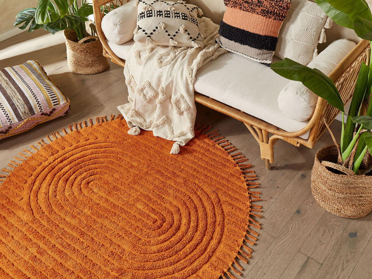 TEPPICH geflochten Halfeti 140/140 cm - Orange, Textil (140/140cm) - Beliani