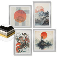 WANDBILDER 4er Set - 50x50 cm & 40x60 cm Silberner Rahmen - Asiatische Landschaften Japandi - Silberfarben, Kunststoff (50/50cm) - ArtPrintCave