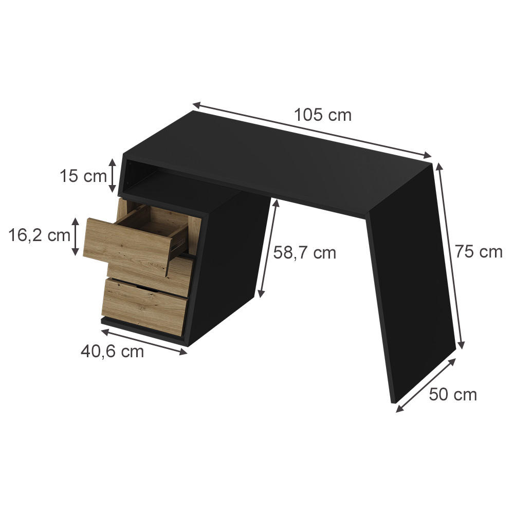 SCHREIBTISCH Okaro Anthrazit/Eiche 105 x 50 cm mit 3 Schubladen - Eichefarben/Anthrazit, Holzwerkstoff (50/105/75cm) - Vicco