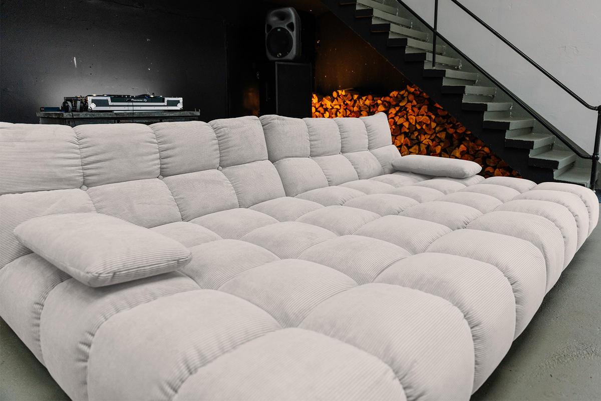 BIG SOFA VIVIEN Silber Cord - Silberfarben/Schwarz, Kunststoff/Textil (296/85/178cm) - KAWOLA
