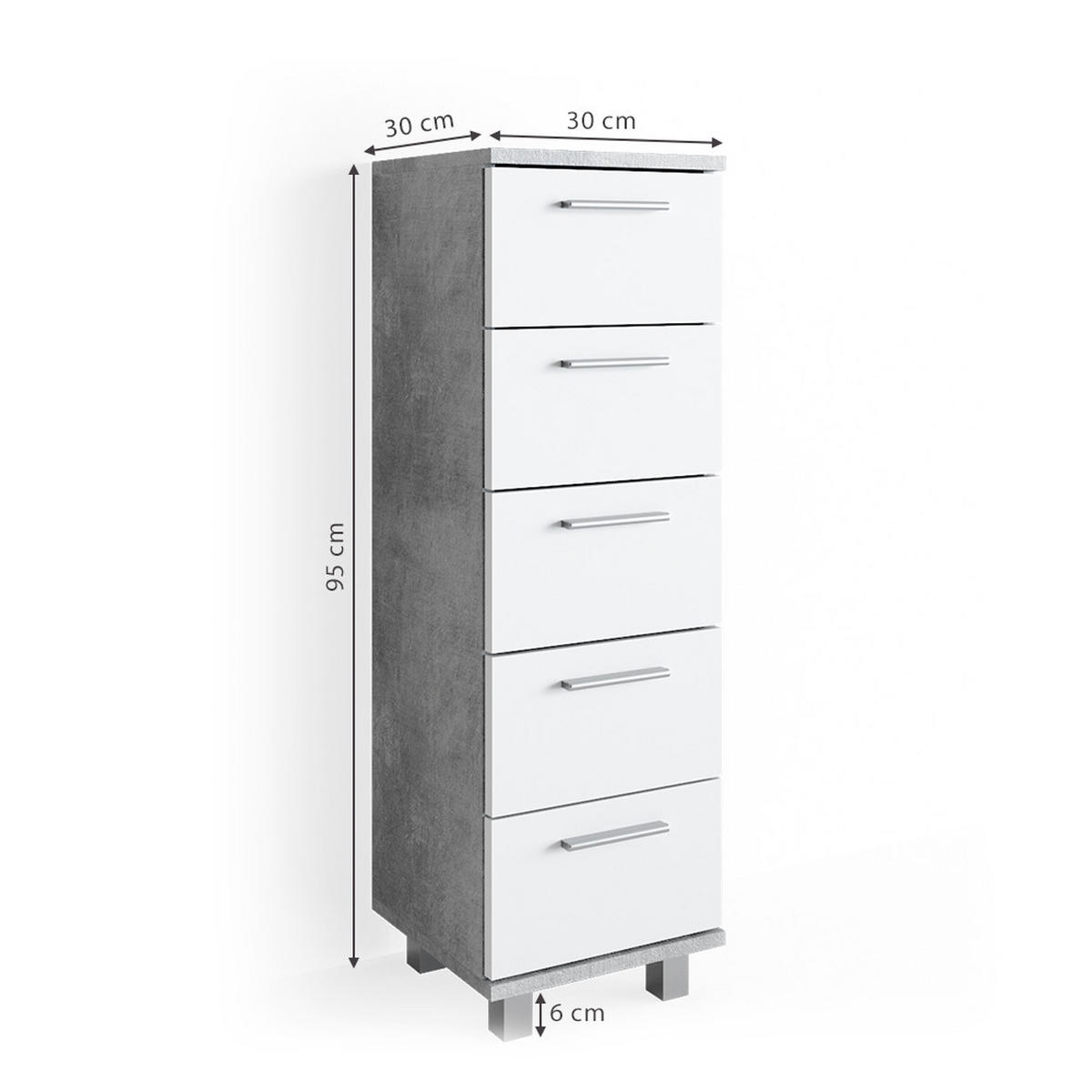 BADSCHRANK Ilias Beton 30 x 95 cm - Schieferfarben/Weiß, Holzwerkstoff (30/95/30cm) - Vicco
