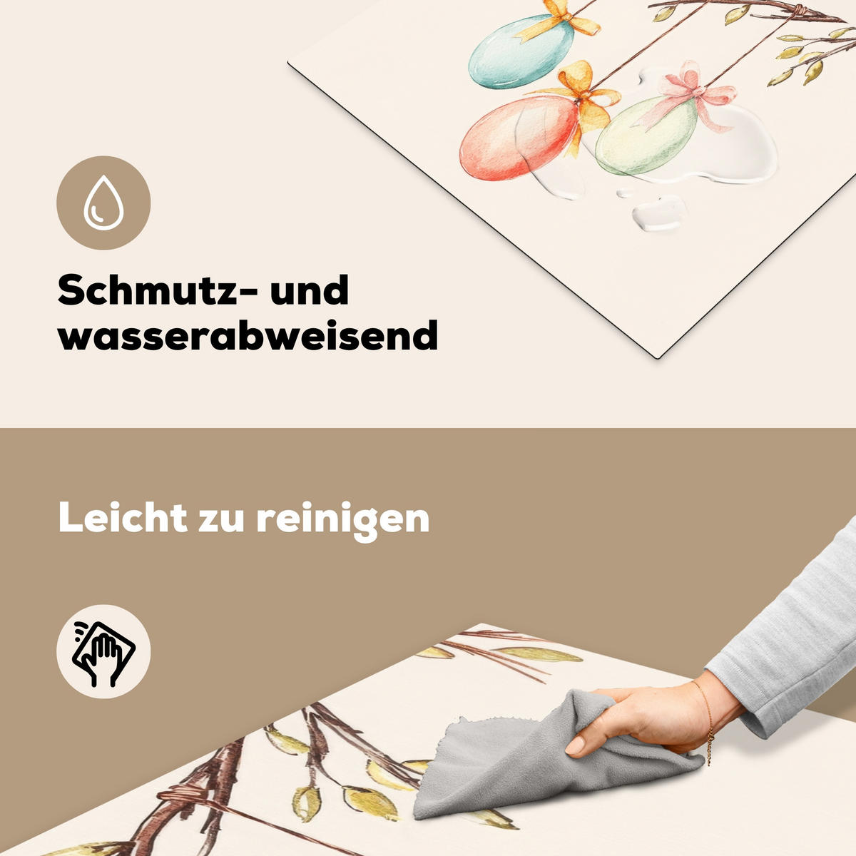 HERDABDECKPLATTE Osterkuchen - Schleife - Eier Herdabdeckung Induktionsfeld 65x52 cm - Creme, Kunststoff (65/52/0.2cm) - MuchoWow