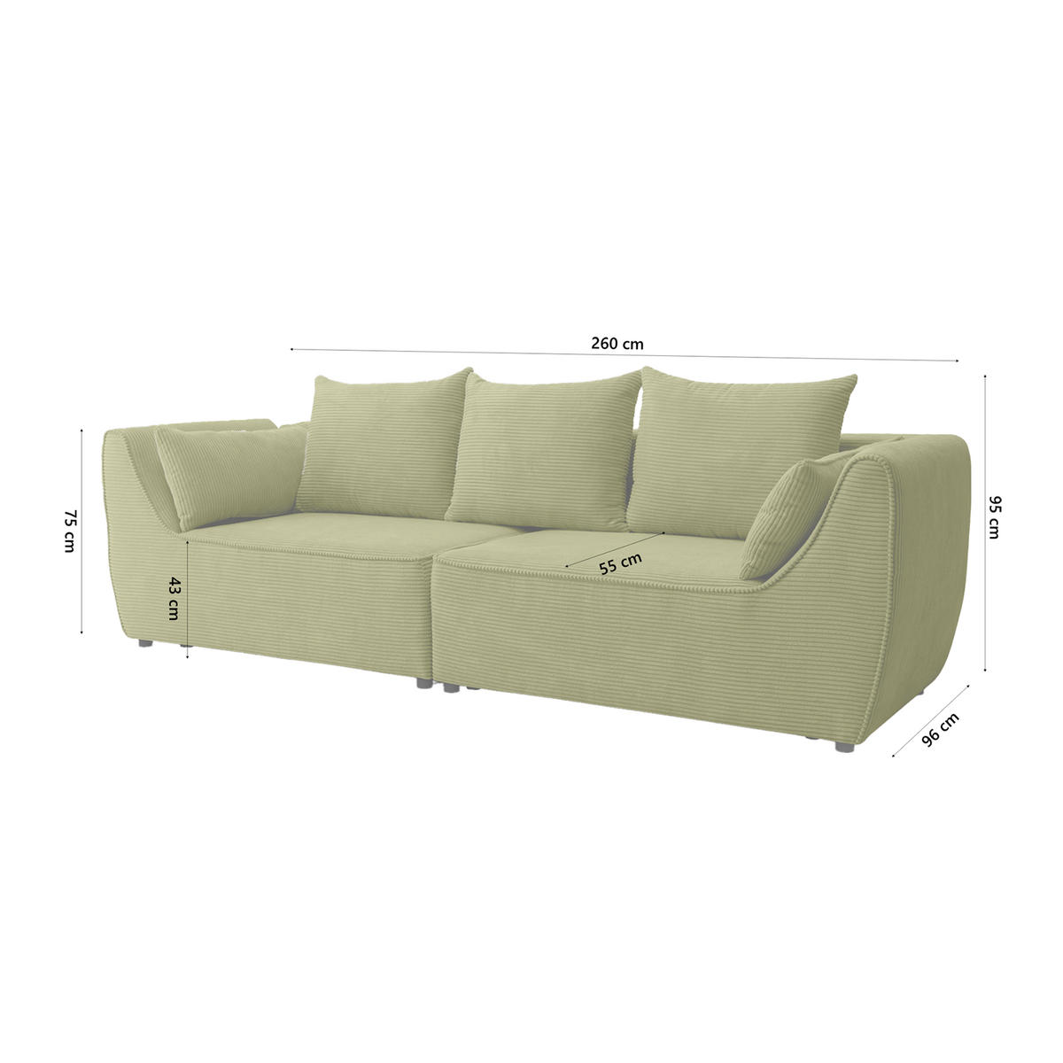 SOFA GRABO mit Schlaffunktion, Grün - Grün, Textil (260/75/145cm) - Fedve