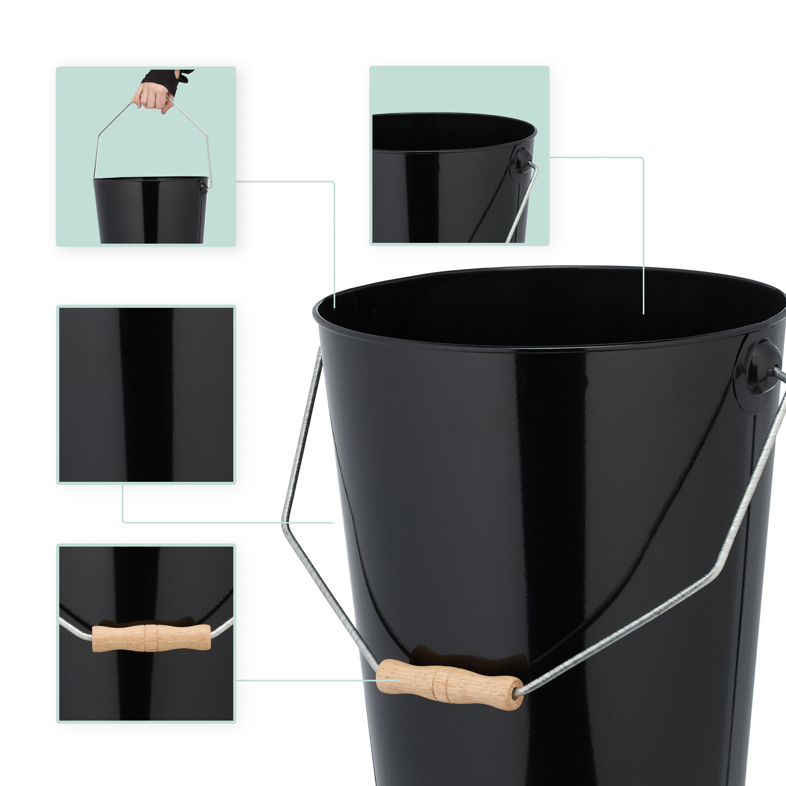 KOHLENEIMER - Schwarz, Holz/Metall (28/31.5/38cm) - Relaxdays