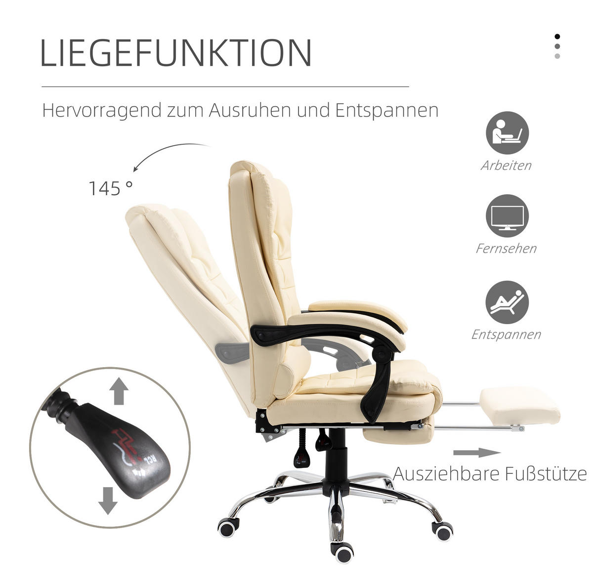 BÜROSTUHL höhenverstellbar mit Fußstütze Cream White - Weiß, Metall (69/117/64.5cm) - Meubliv