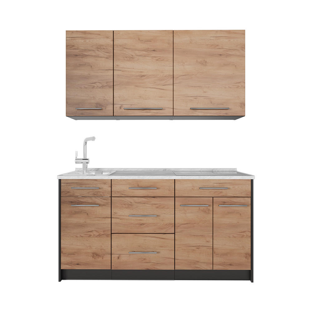 BUCATARIE SINGLE Fame-Line, Stejar auriu/antracit, 150 cm, AP Marmură - culoare lemn stejar/antracit, compozit lemnos (150/81.2/60cm) - Vicco