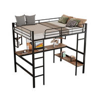 HOCHBETT aus Metall und MDF 90x200 cm Schwarz mit Schreibtisch und Regalen, platzsparendes Design - Schwarz, Metall (90/200cm) - Modfu