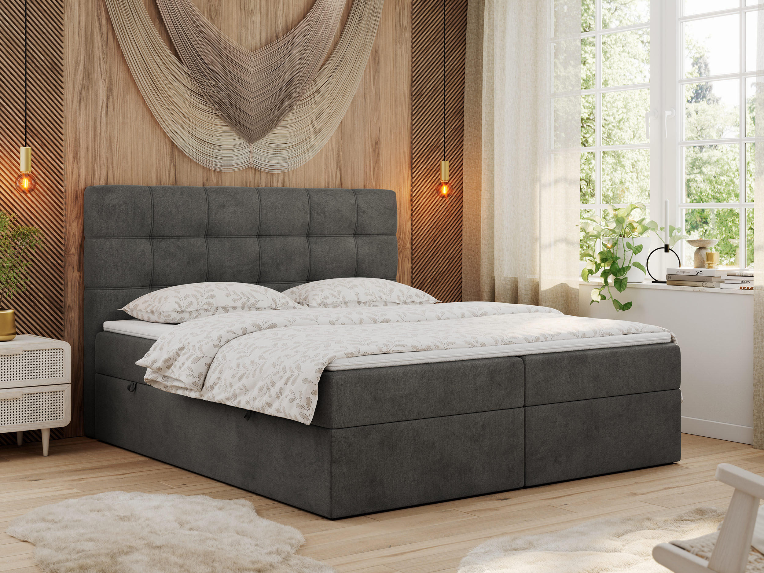BOXBETT ERNI 120/200 - Dunkelgrau Velvet - H3 - Dunkelgrau, Holz/Textil (120/200cm) - MKS