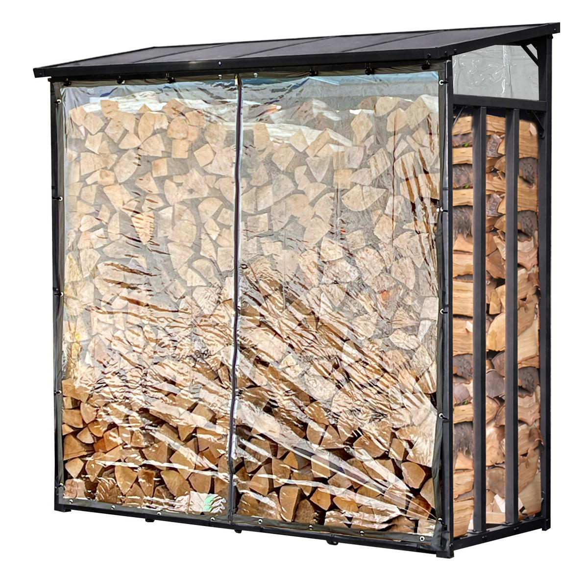 KAMINHOLZREGAL Außen Pro 185/70/185 cm Metall Anthrazit mit Wetterschutz Transparent 2,3 m³ / 3,5 SRM - Transparent/Anthrazit, Metall (185/185/70cm) - QUICK STAR